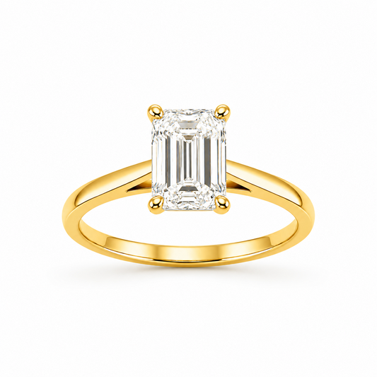 Prong-Set Emerald Cut Engagement Ring in 18K Gold, Lab-Grown Diamond