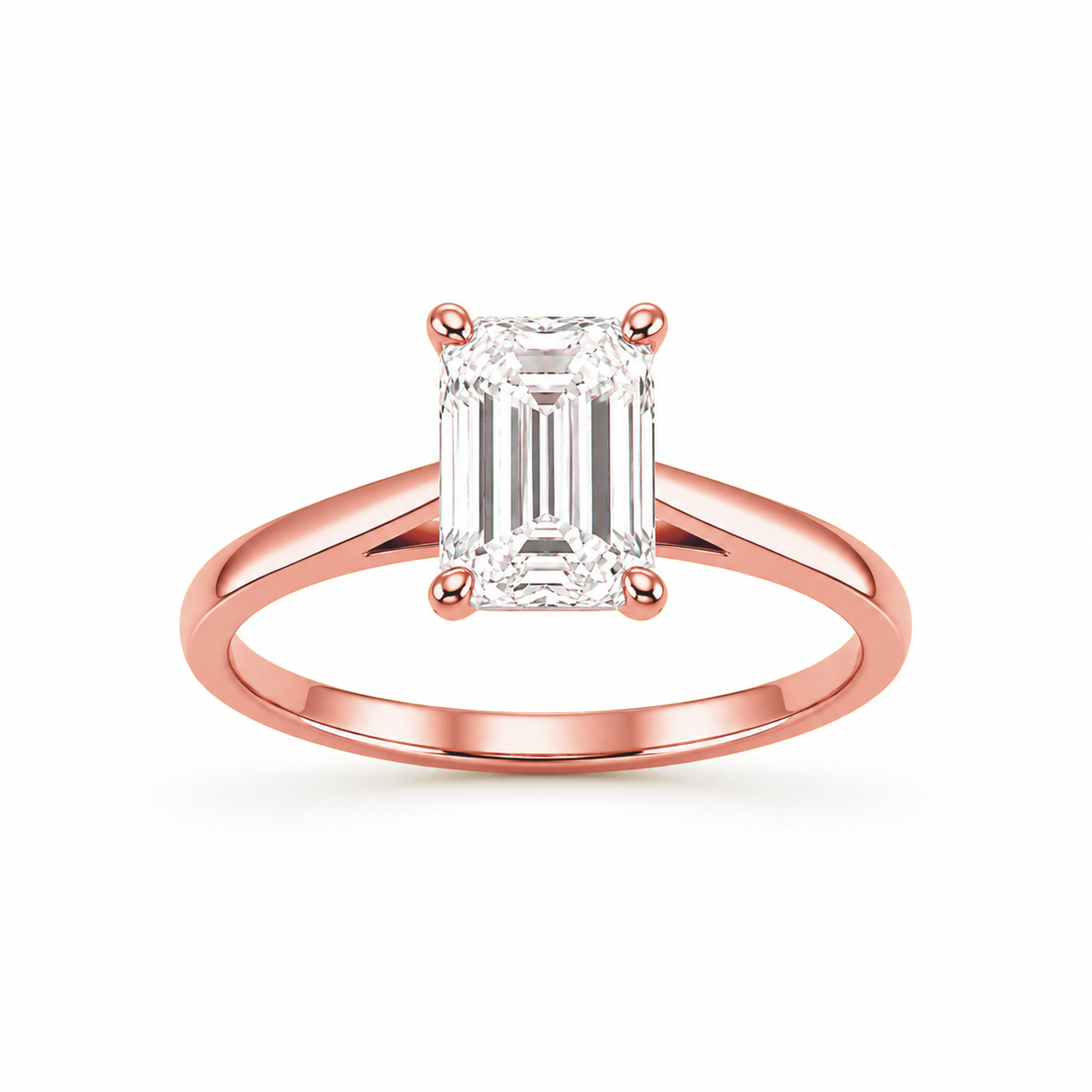 Classic Emerald Cut Engagement Ring in 18K Gold, Lab-Grown Diamond