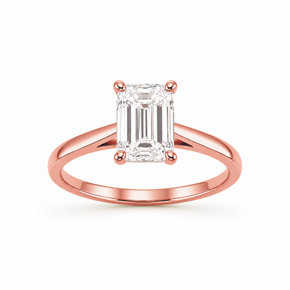 Classic Emerald Cut Engagement Ring in 18K Gold, Lab-Grown Diamond