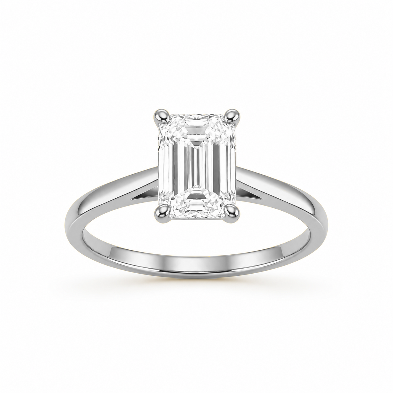 Classic Emerald Cut Engagement Ring in 18K Gold, Lab-Grown Diamond