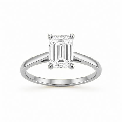 Classic Emerald Cut Engagement Ring in 18K Gold, Lab-Grown Diamond