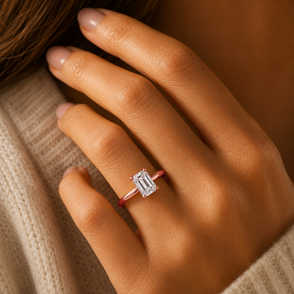 Classic Emerald Cut Engagement Ring in 18K Gold, Lab-Grown Diamond