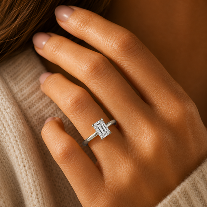 Classic Emerald Cut Engagement Ring in 18K Gold, Lab-Grown Diamond