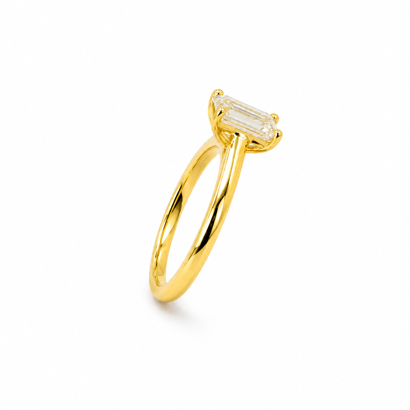Classic Emerald Cut Engagement Ring in 18K Gold, Lab-Grown Diamond