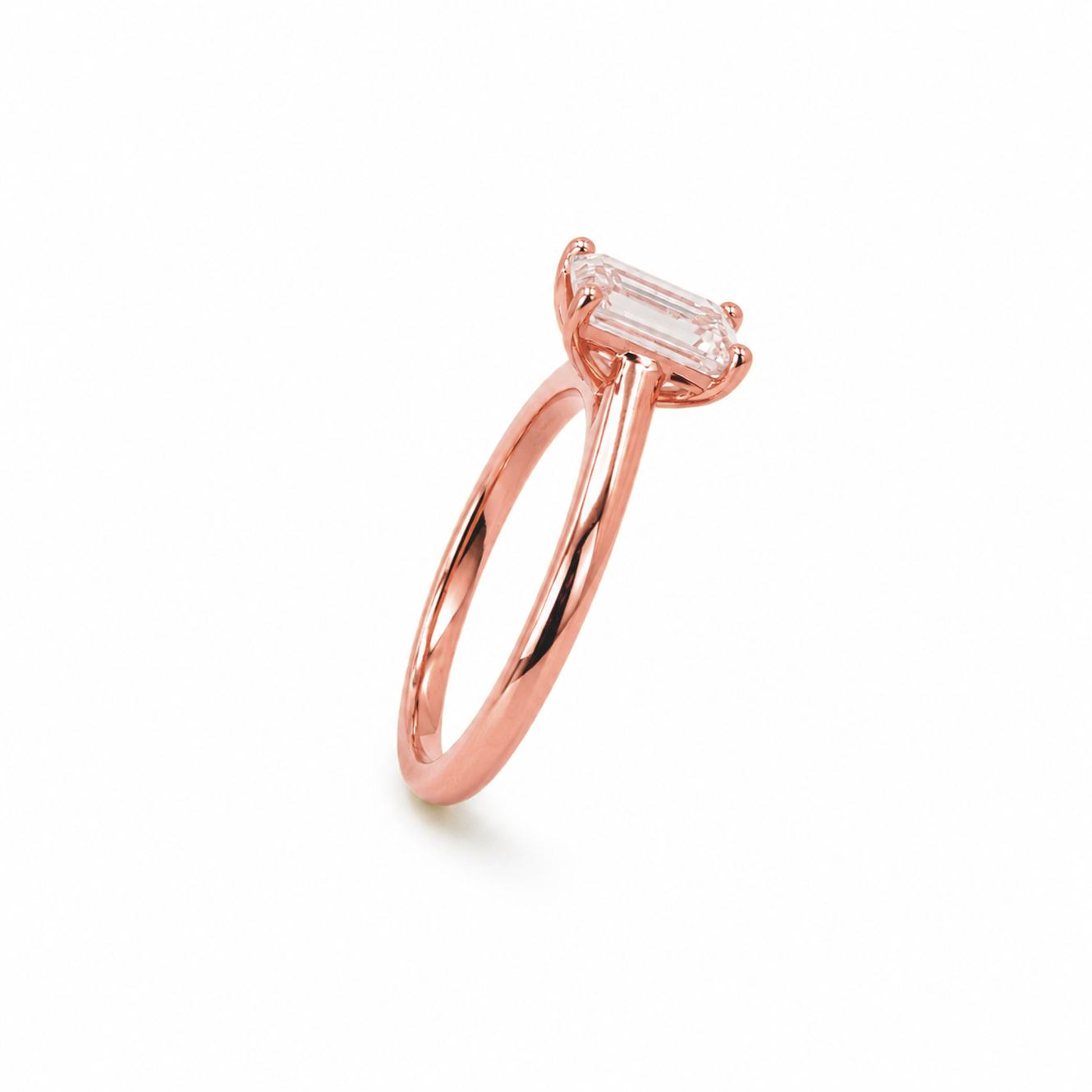 Classic Emerald Cut Engagement Ring in 18K Gold, Lab-Grown Diamond
