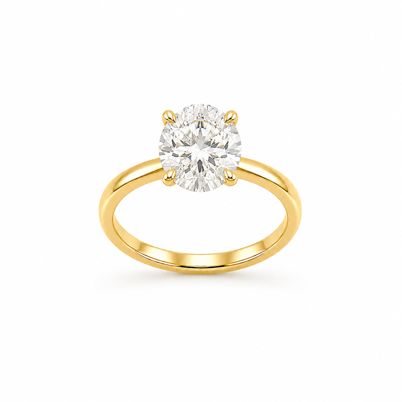 Four-Prong Round Cut Solitaire Engagement Ring in 18K Gold, Lab-Grown Diamond