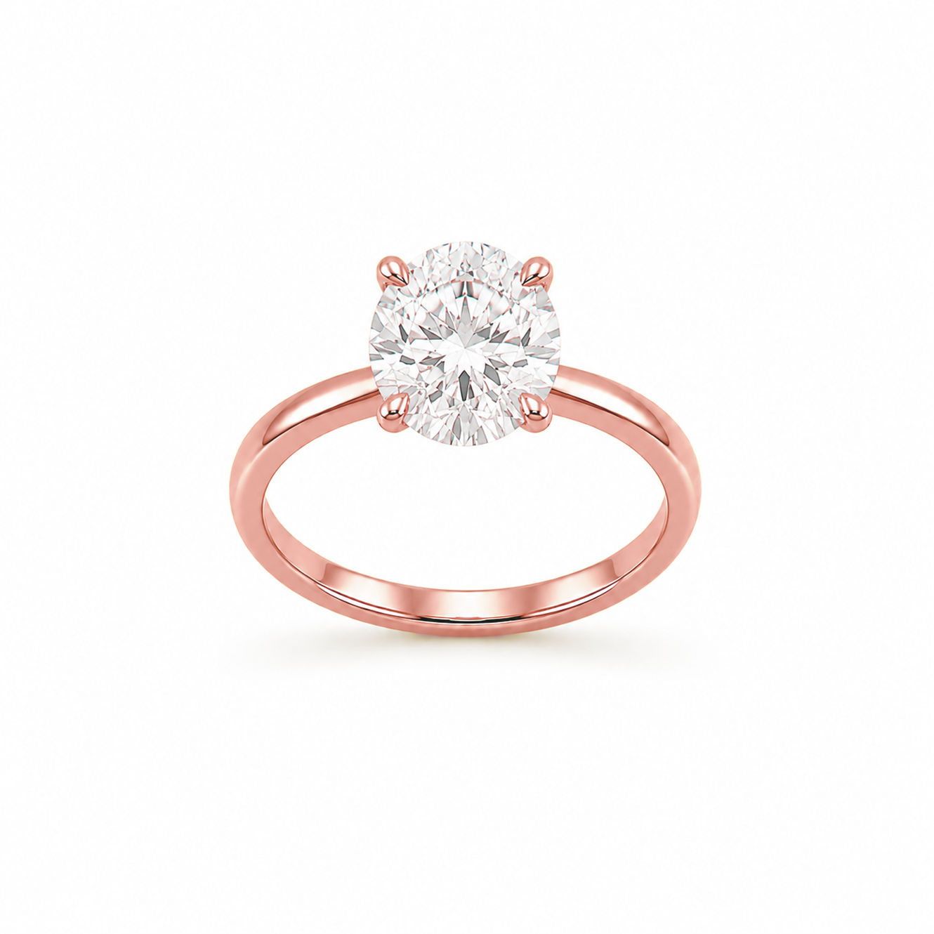 Four-Prong Round Cut Solitaire Engagement Ring in 18K Gold, Lab-Grown Diamond
