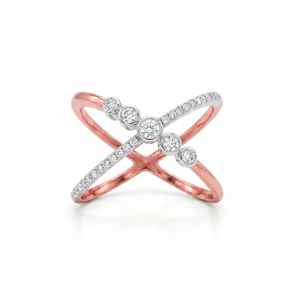 X-Shaped Prong-Set Round Cut Dress Ring in 18K Gold, Lab-Grown Diamond
