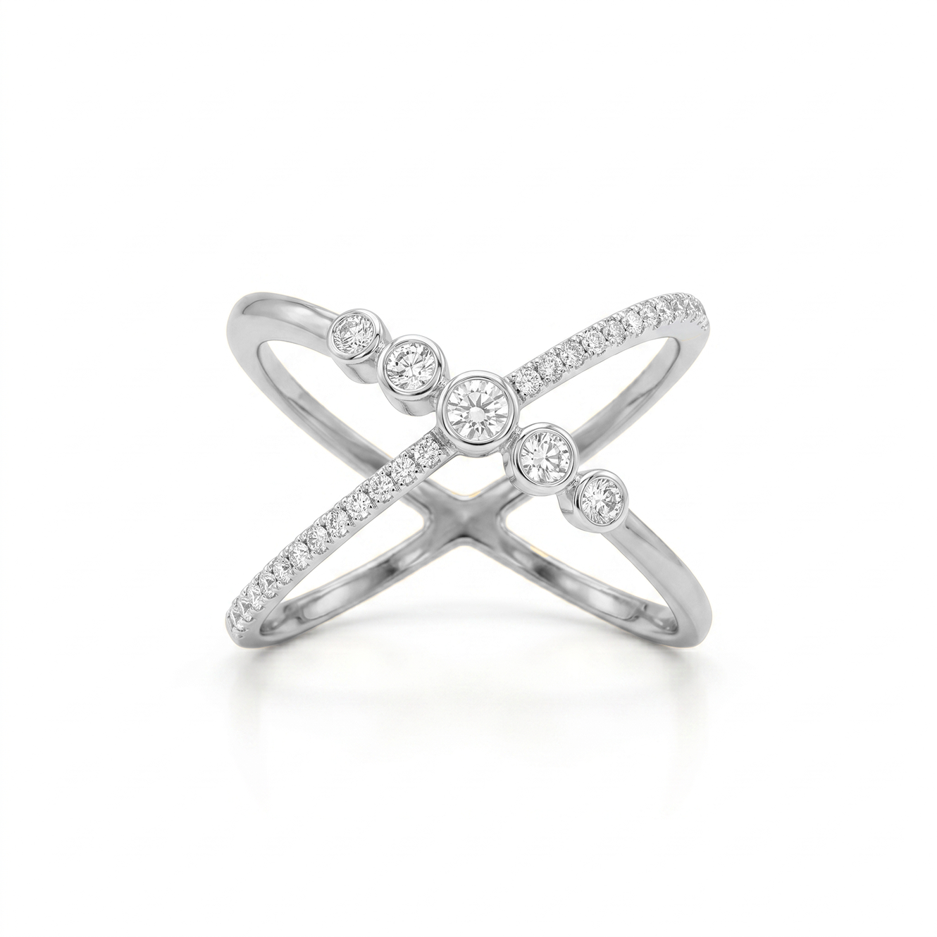 X-Shaped Prong-Set Round Cut Dress Ring in 18K Gold, Lab-Grown Diamond