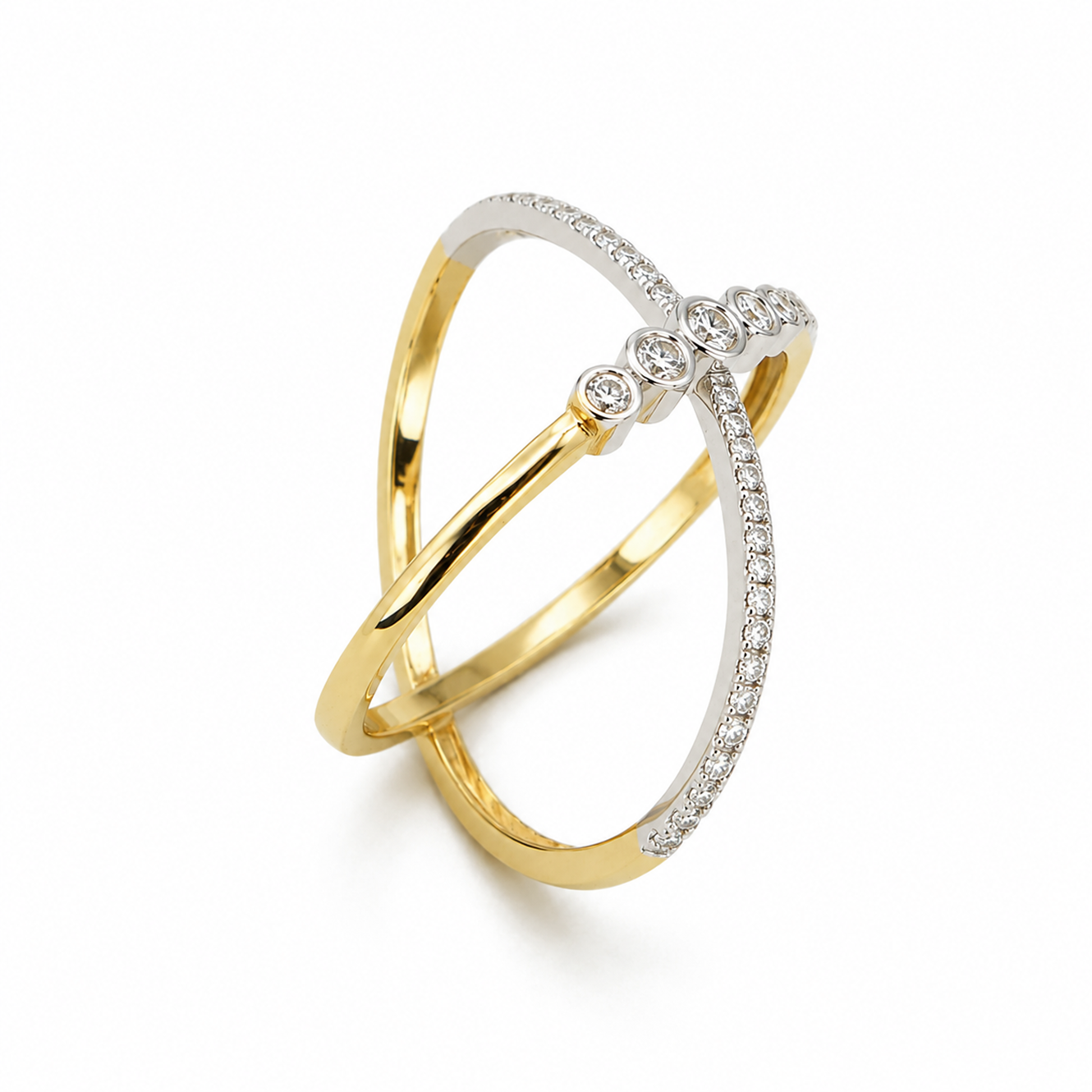 X-Shaped Prong-Set Round Cut Dress Ring in 18K Gold, Lab-Grown Diamond