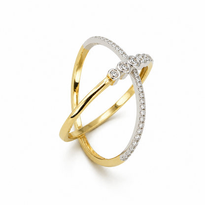 X-Shaped Prong-Set Round Cut Dress Ring in 18K Gold, Lab-Grown Diamond