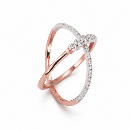 X-Shaped Prong-Set Round Cut Dress Ring in 18K Gold, Lab-Grown Diamond