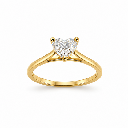 Solitaire Heart Cut Engagement Ring in 18K Gold, Lab-Grown Diamond
