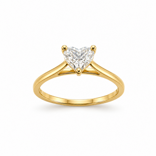 Solitaire Heart Cut Engagement Ring in 18K Gold, Lab-Grown Diamond