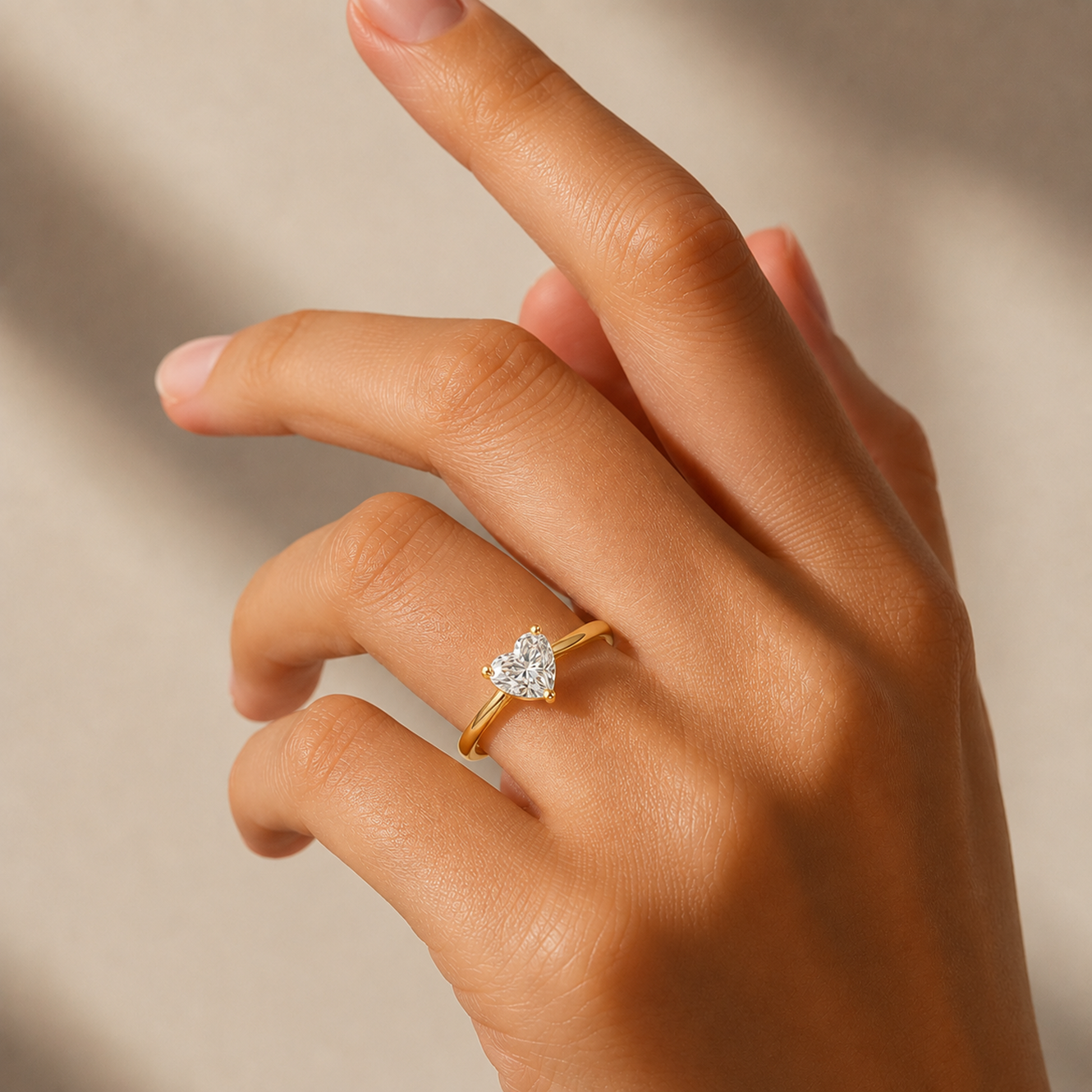 Solitaire Heart Cut Engagement Ring in 18K Gold, Lab-Grown Diamond