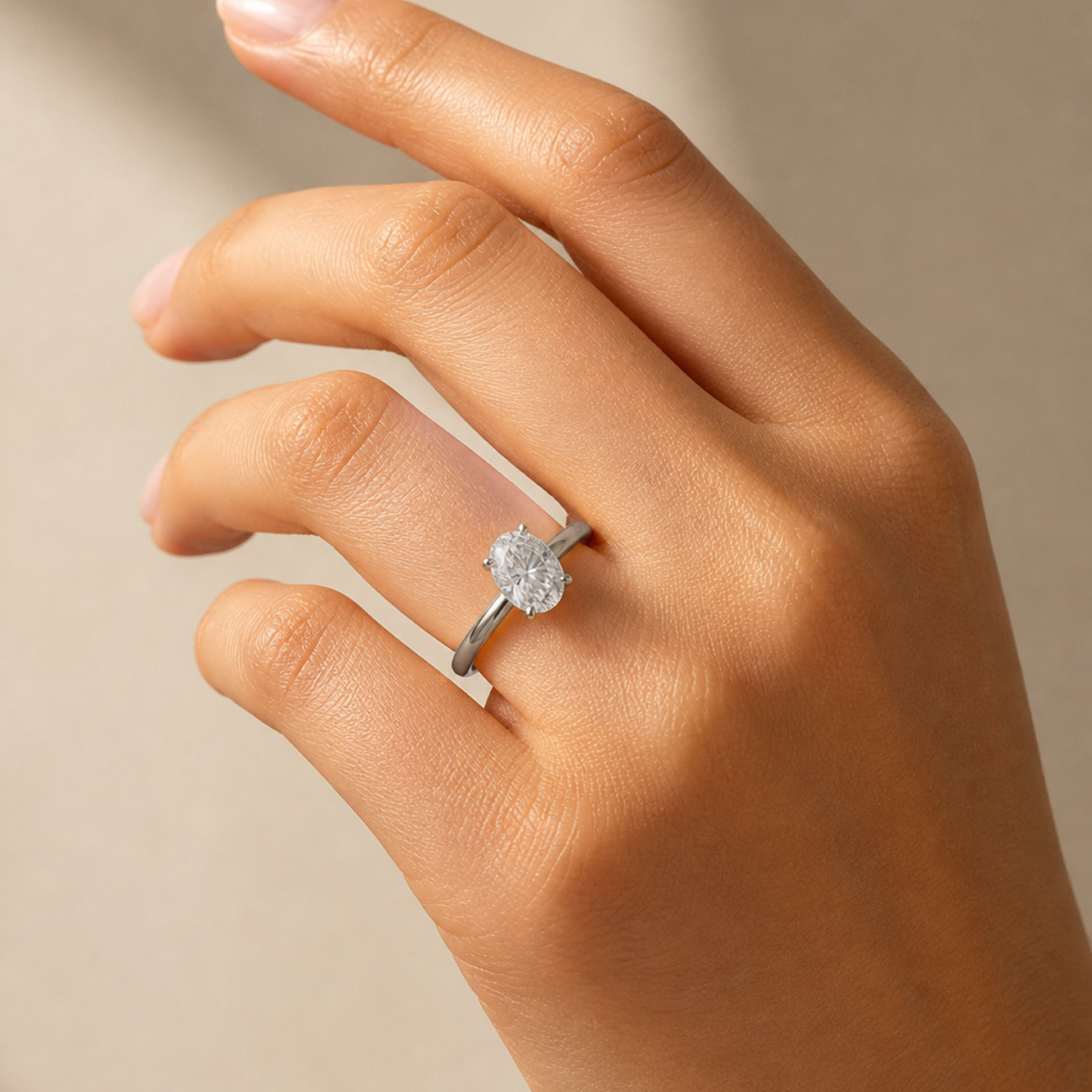 Oval Cut Four-Prong Engagement Ring in 18K Gold, Lab-Grown Diamond