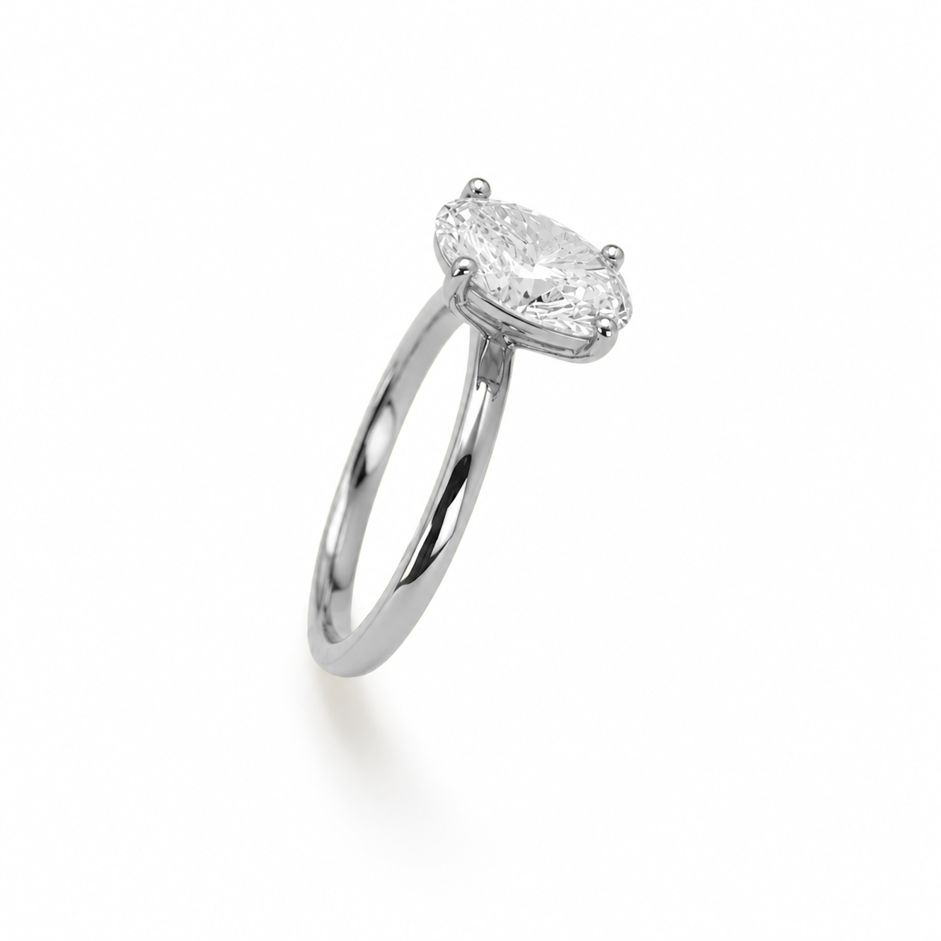 Oval Cut Four-Prong Engagement Ring in 18K Gold, Lab-Grown Diamond
