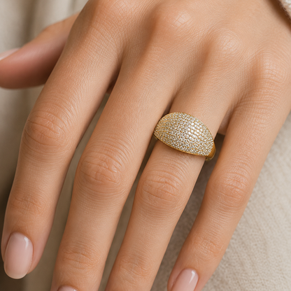 Round Cut Pavé-Set Dress Ring in 18K Gold, Lab-Grown Diamond
