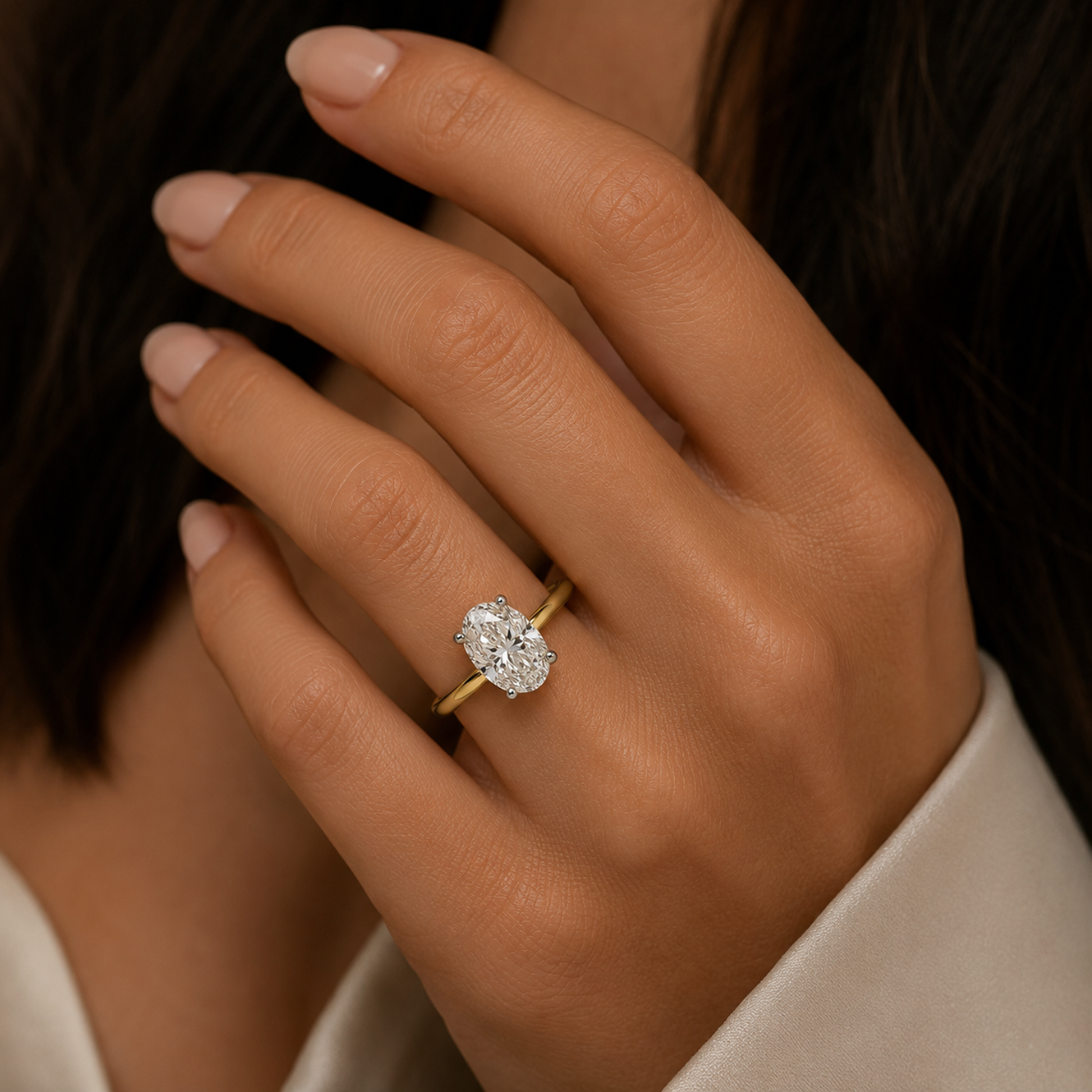Oval Cut Solitaire Engagement Ring in 18K Gold, Lab-Grown Diamond (Copy)