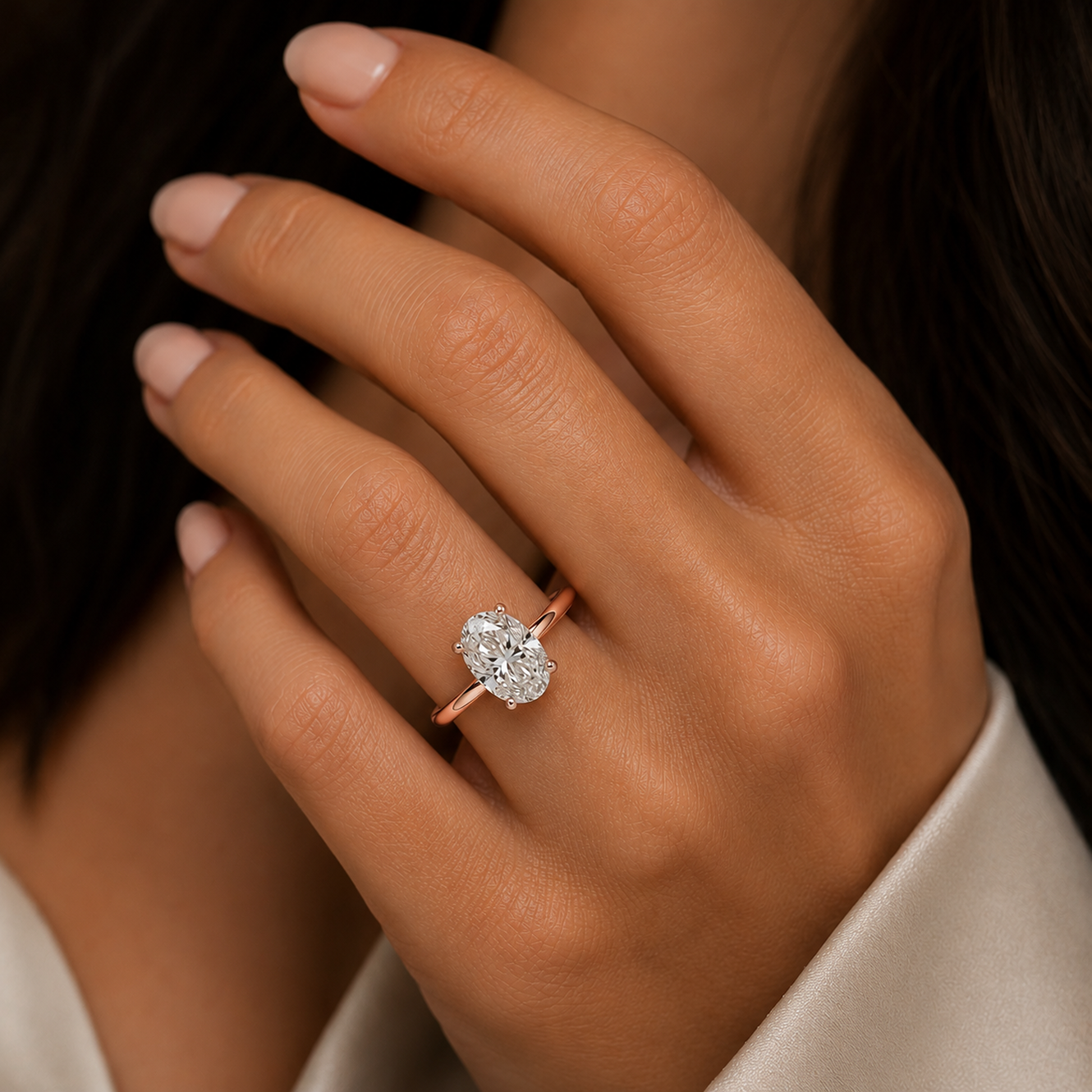 Oval Cut Solitaire Engagement Ring in 18K Gold, Lab-Grown Diamond (Copy)
