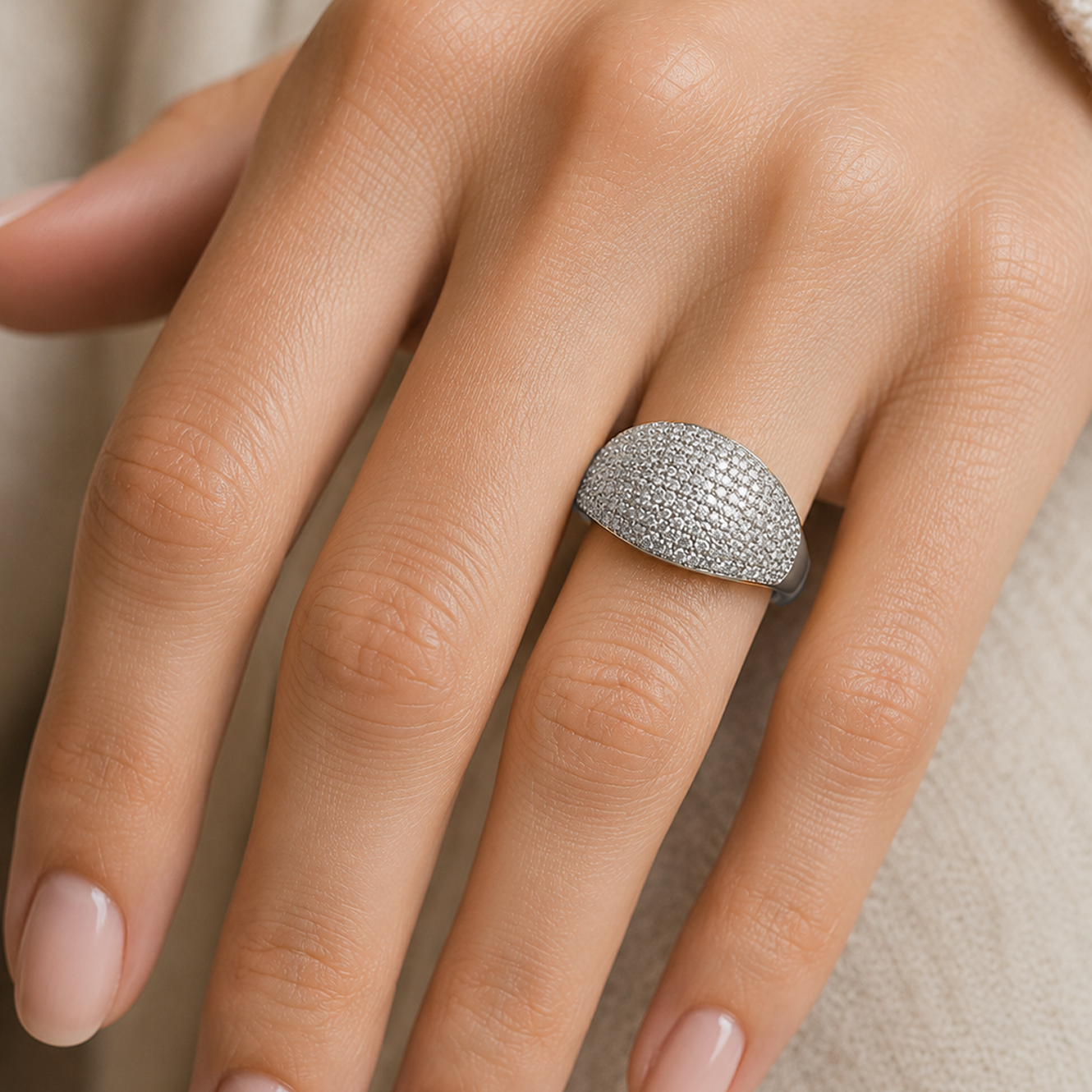 Round Cut Pavé-Set Dress Ring in 18K Gold, Lab-Grown Diamond