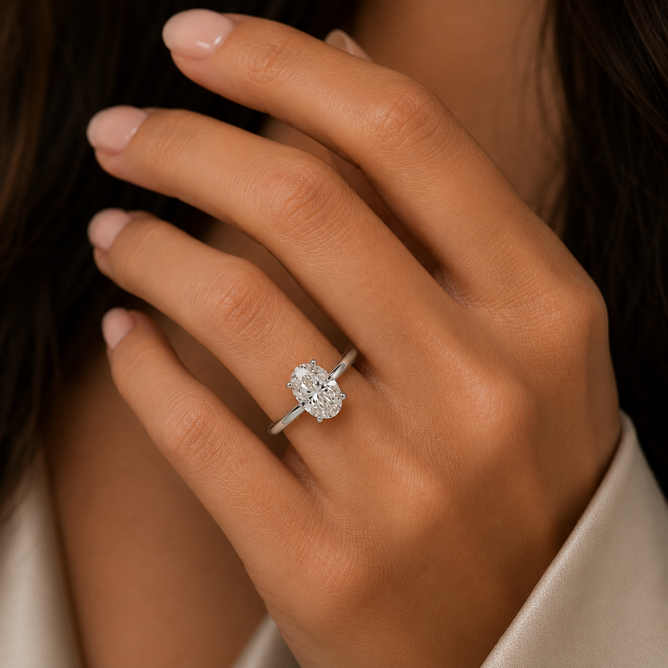Oval Cut Solitaire Engagement Ring in 18K Gold, Lab-Grown Diamond (Copy)