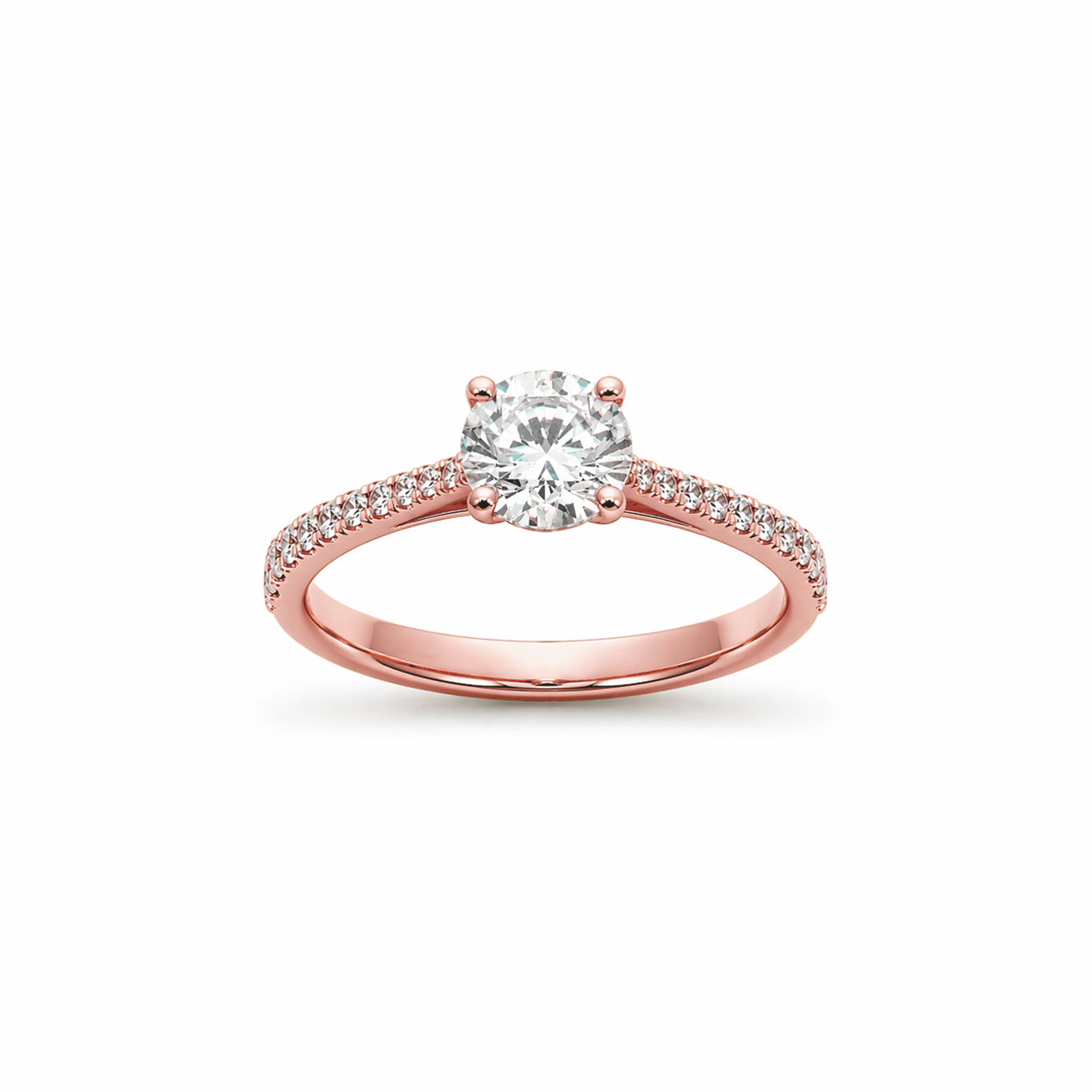 Round Cut Prong-Set Engagement Ring in 18K Gold with Lab-Grown Diamonds