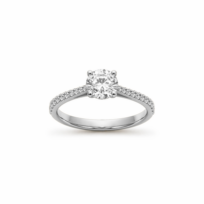 Round Cut Prong-Set Engagement Ring in 18K Gold with Lab-Grown Diamonds
