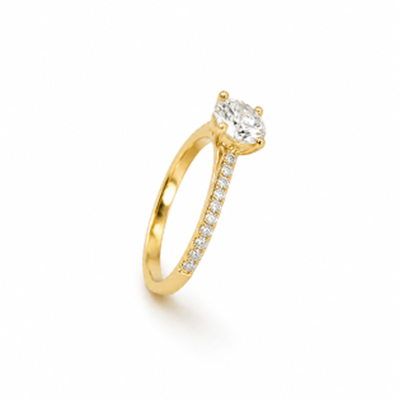 Round Cut Prong-Set Engagement Ring in 18K Gold with Lab-Grown Diamonds