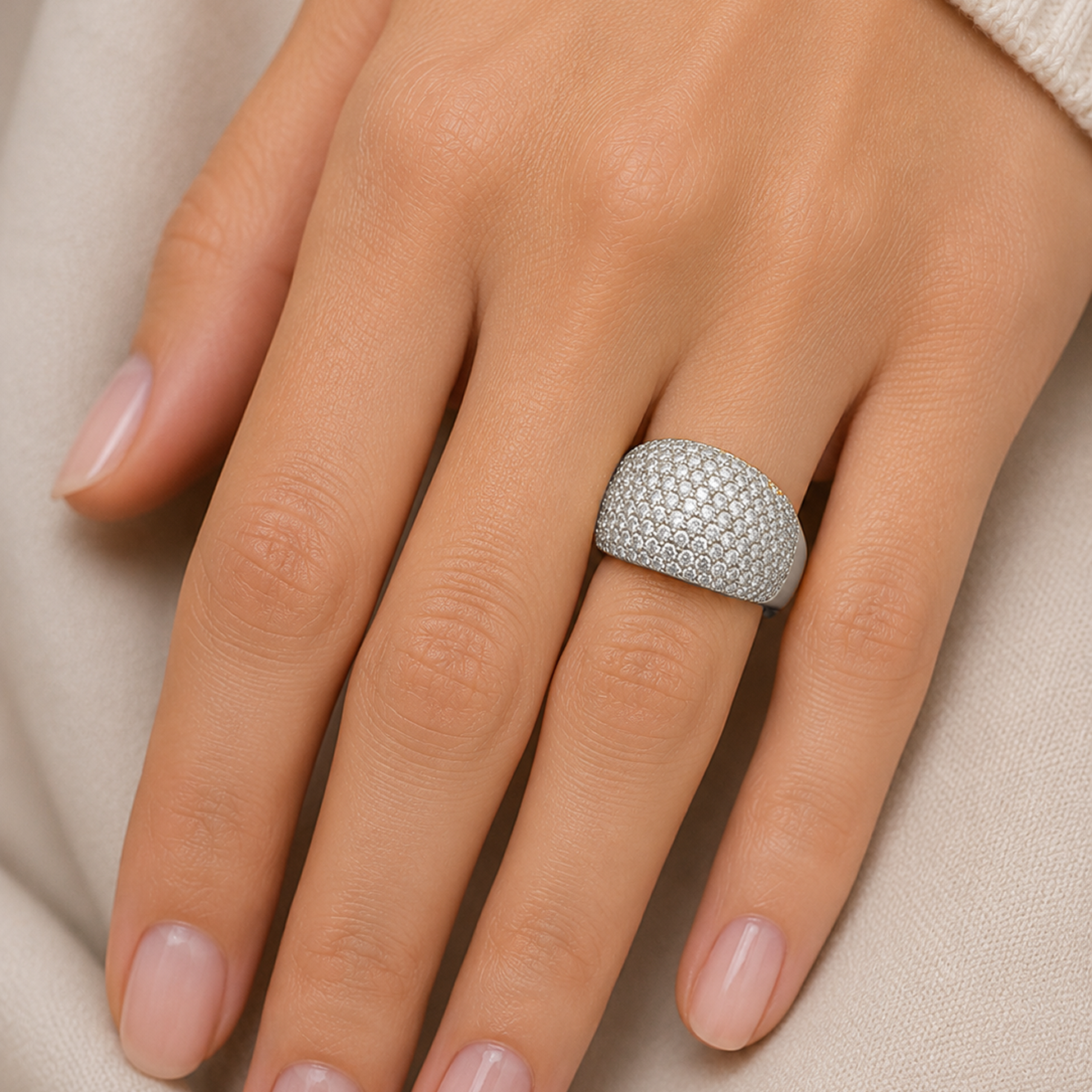 Pavé-Set Dress Ring in 18K Gold, Lab-Grown Diamond