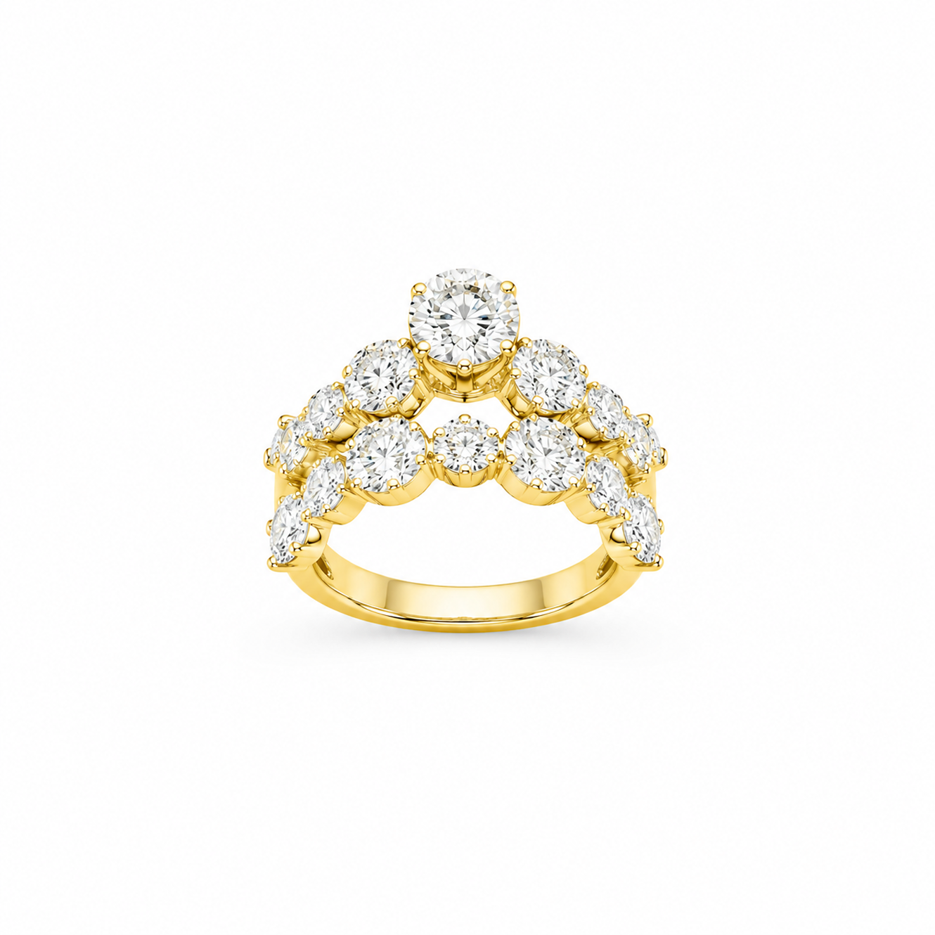 Round Brilliant Pavé Dress Ring in 18K Gold, Lab-Grown Diamond