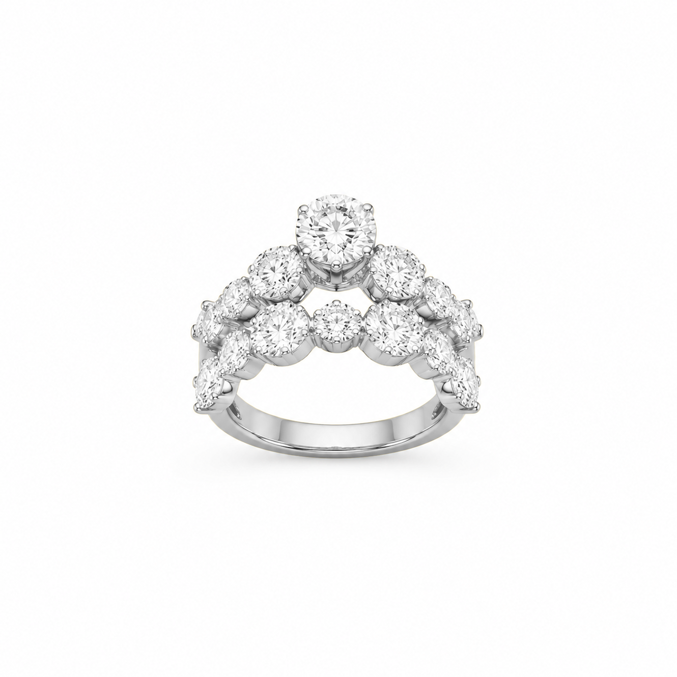 Round Brilliant Pavé Dress Ring in 18K Gold, Lab-Grown Diamond