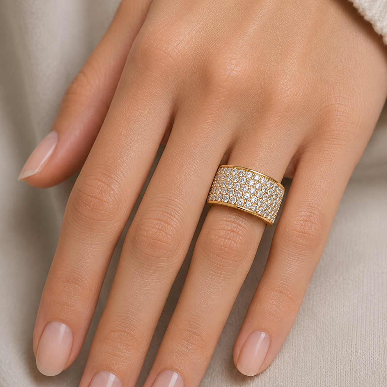 Multirow Pavé-Set Dress Ring in 18K Gold, Lab-Grown Diamond