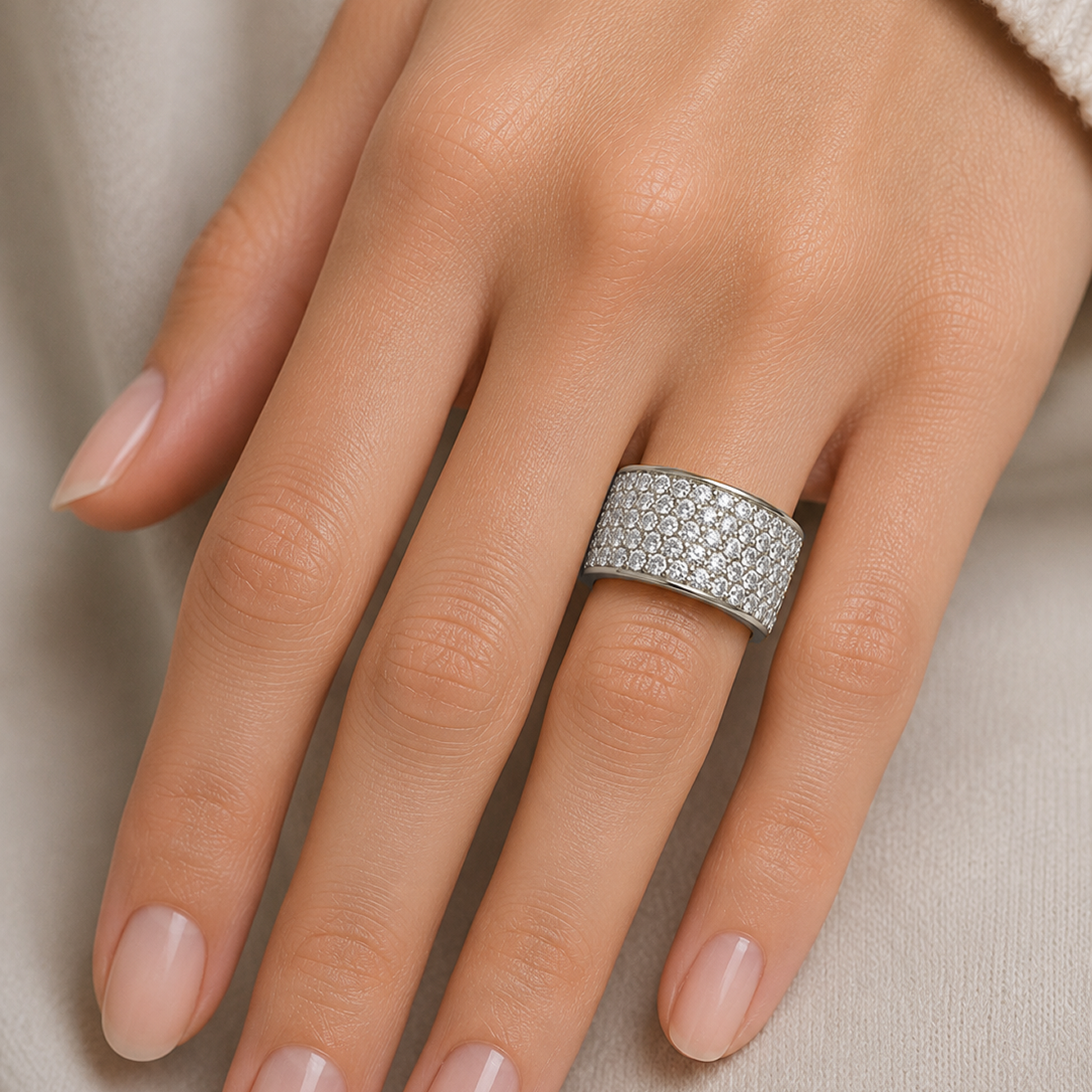 Multirow Pavé-Set Dress Ring in 18K Gold, Lab-Grown Diamond