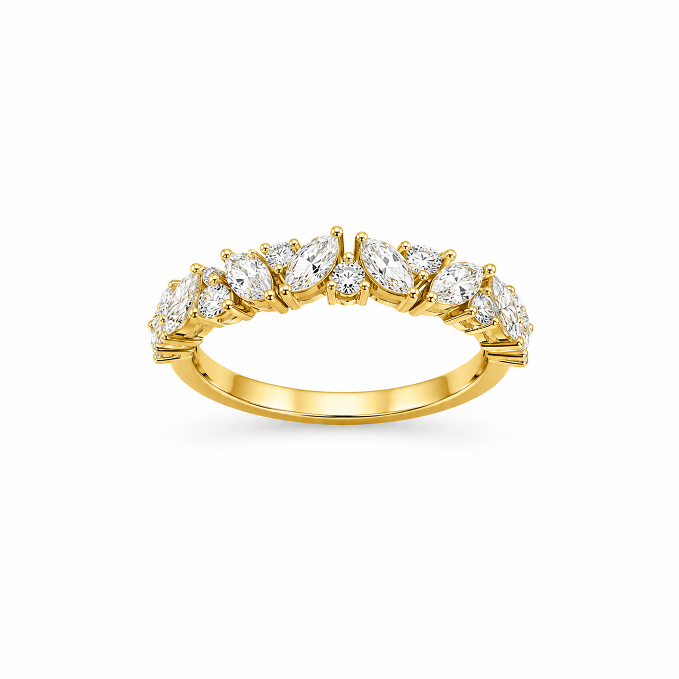 Marquise & Round Half Eternity Dress Ring in 18K Gold, Lab-Grown Diamond