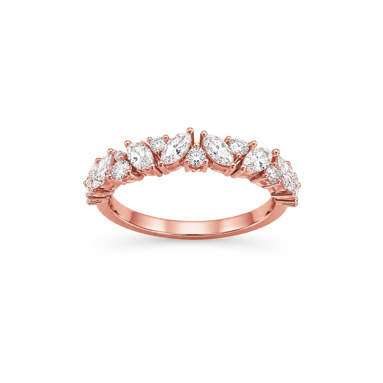 Marquise & Round Half Eternity Dress Ring in 18K Gold, Lab-Grown Diamond