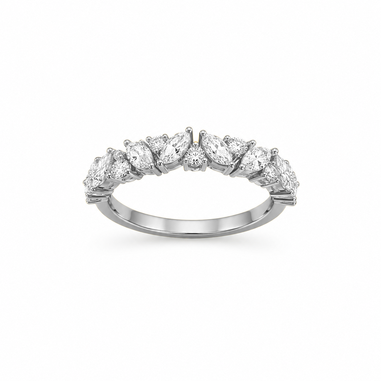 Marquise & Round Half Eternity Dress Ring in 18K Gold, Lab-Grown Diamond