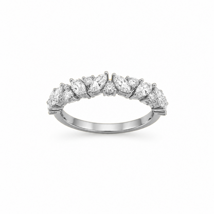 Marquise & Round Half Eternity Dress Ring in 18K Gold, Lab-Grown Diamond