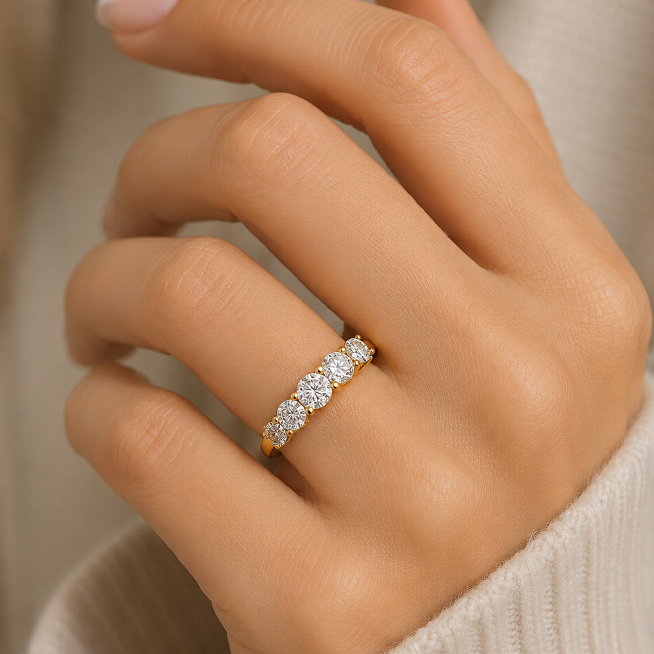 Five-Stone Prong-Set Ring in 18K Gold, Lab-Grown Diamond