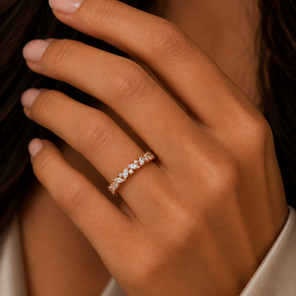 Marquise & Round Half Eternity Dress Ring in 18K Gold, Lab-Grown Diamond