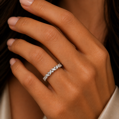 Marquise & Round Half Eternity Dress Ring in 18K Gold, Lab-Grown Diamond
