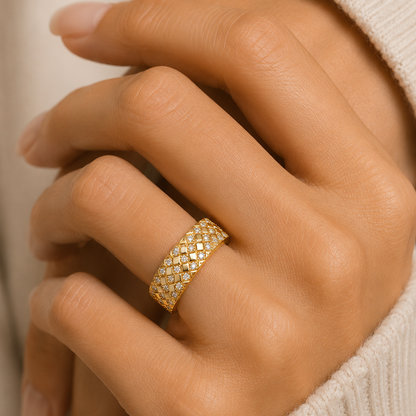 Multirow Pavé-Set Dress Ring in 18K Gold, Lab-Grown Diamond