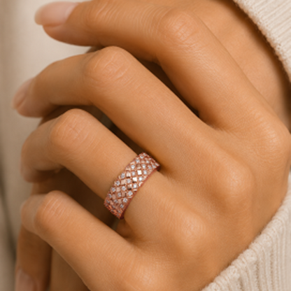 Multirow Pavé-Set Dress Ring in 18K Gold, Lab-Grown Diamond