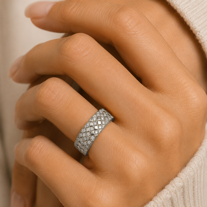 Multirow Pavé-Set Dress Ring in 18K Gold, Lab-Grown Diamond