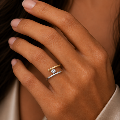 Round Cut Two Tone Dress Ring in 18K Gold, Lab-Grown Diamond