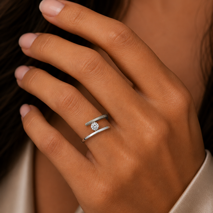 Round Cut Two Tone Dress Ring in 18K Gold, Lab-Grown Diamond