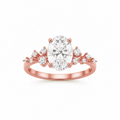 Oval Cut Engagement Ring with Round Side Stones in 18K Gold, Lab-Grown Diamond