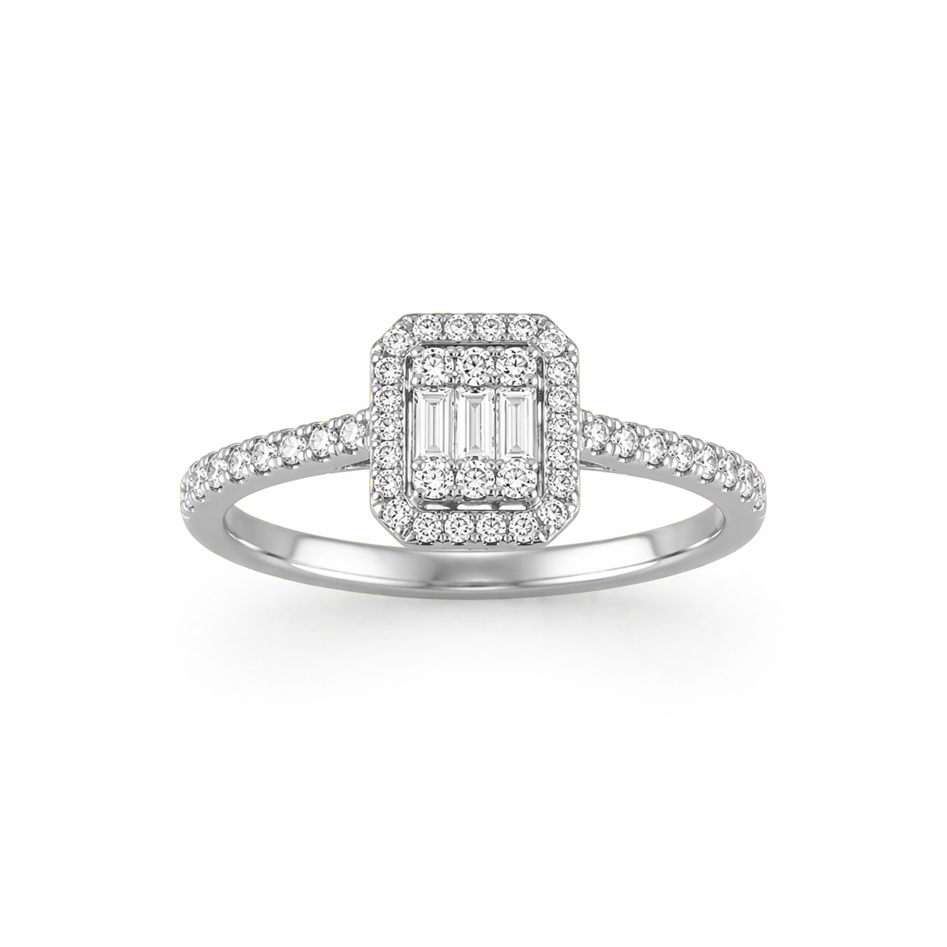 Baguette Cut Engagement Ring in 18K Gold, Lab-Grown Diamond