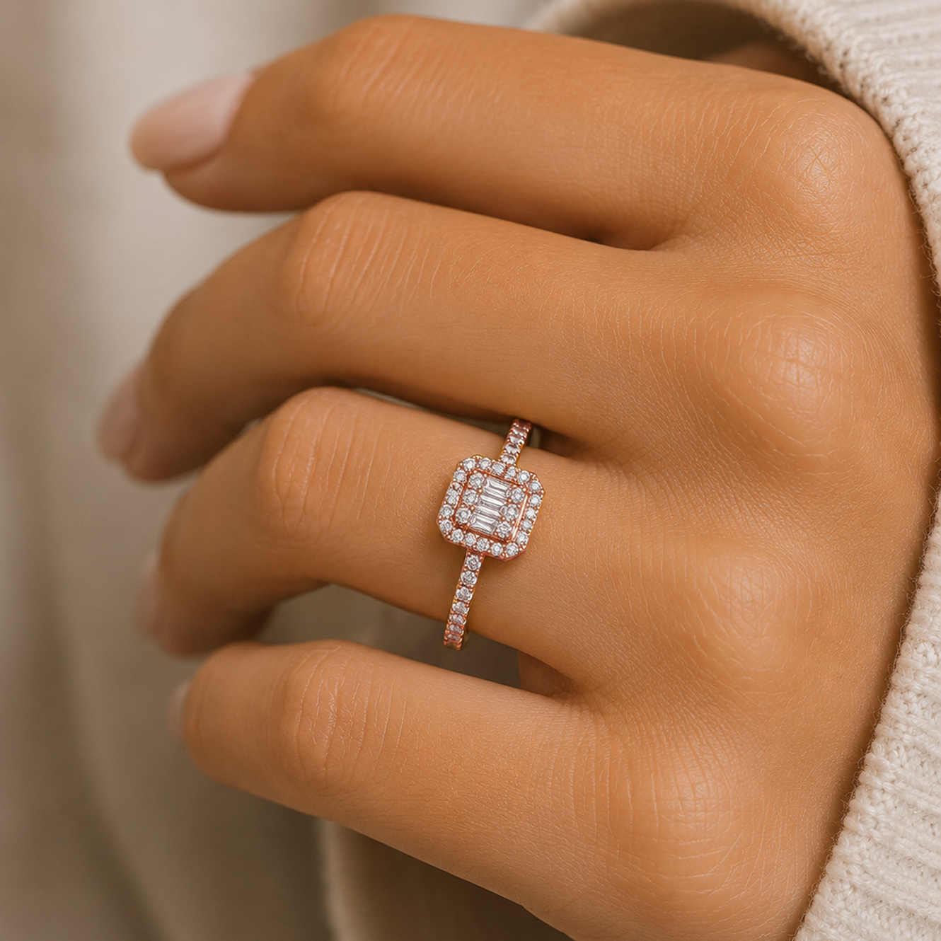 Baguette Cut Engagement Ring in 18K Gold, Lab-Grown Diamond