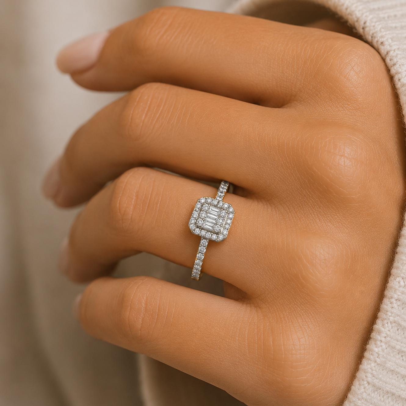 Emerald Cut Classic Engagement Ring in 18K Gold, Lab-Grown Diamond